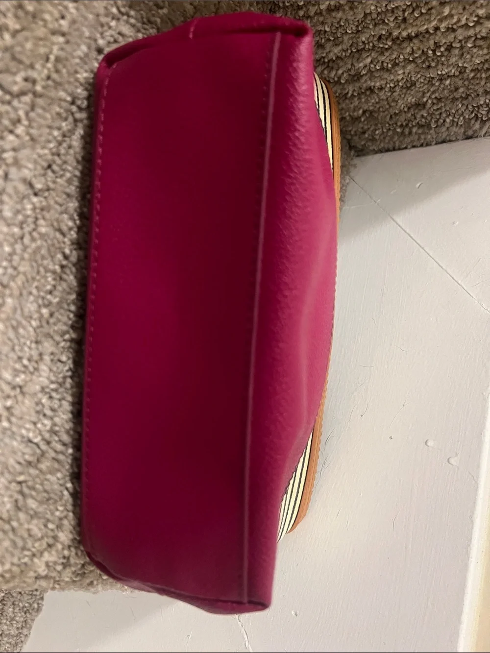 Striped Magenta Wristlet Pouch with Tan Accent